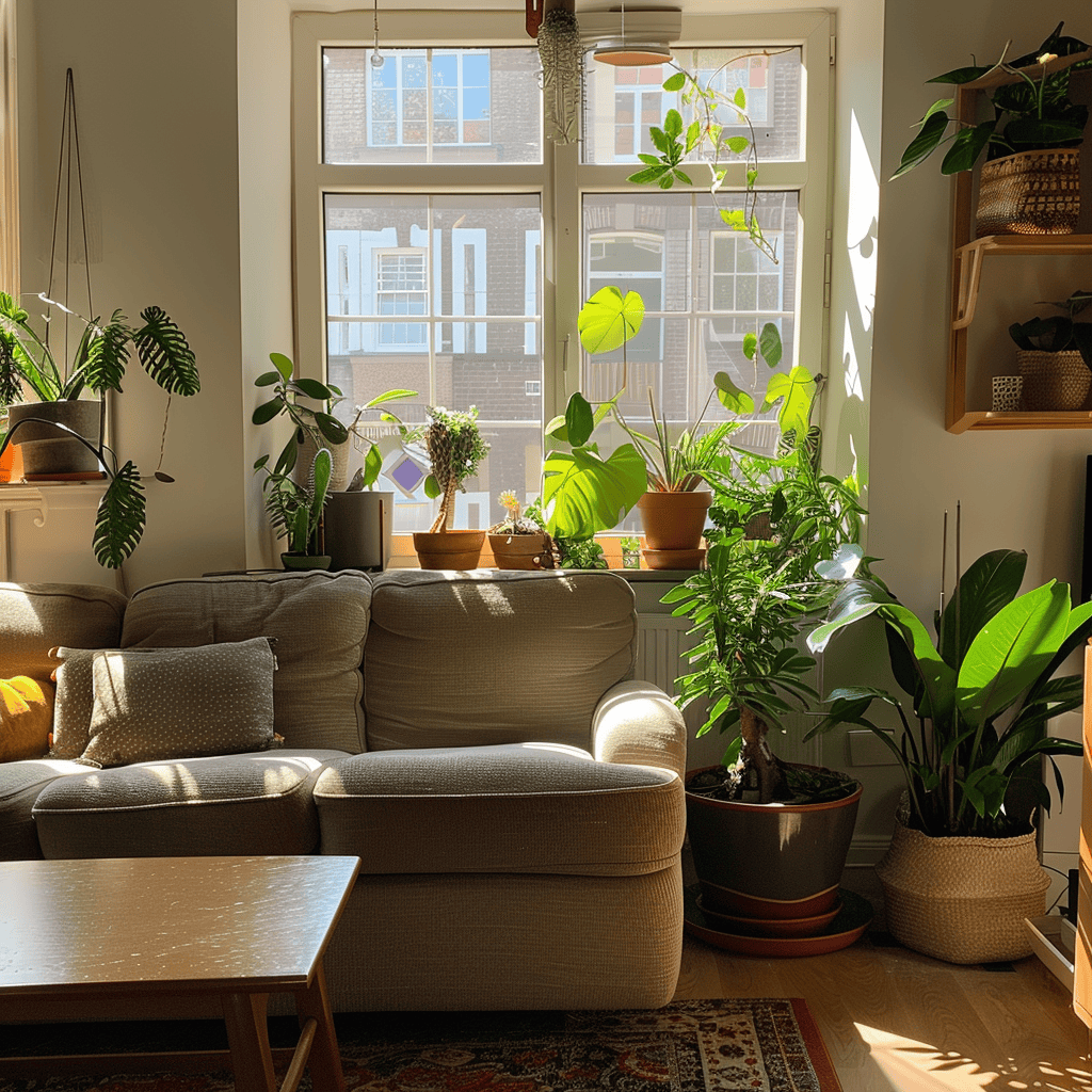 earthy living room, nurturing indoor plants, proper watering, lighting, soil requirements, thriving in living room environment, troubleshooting plant care issues