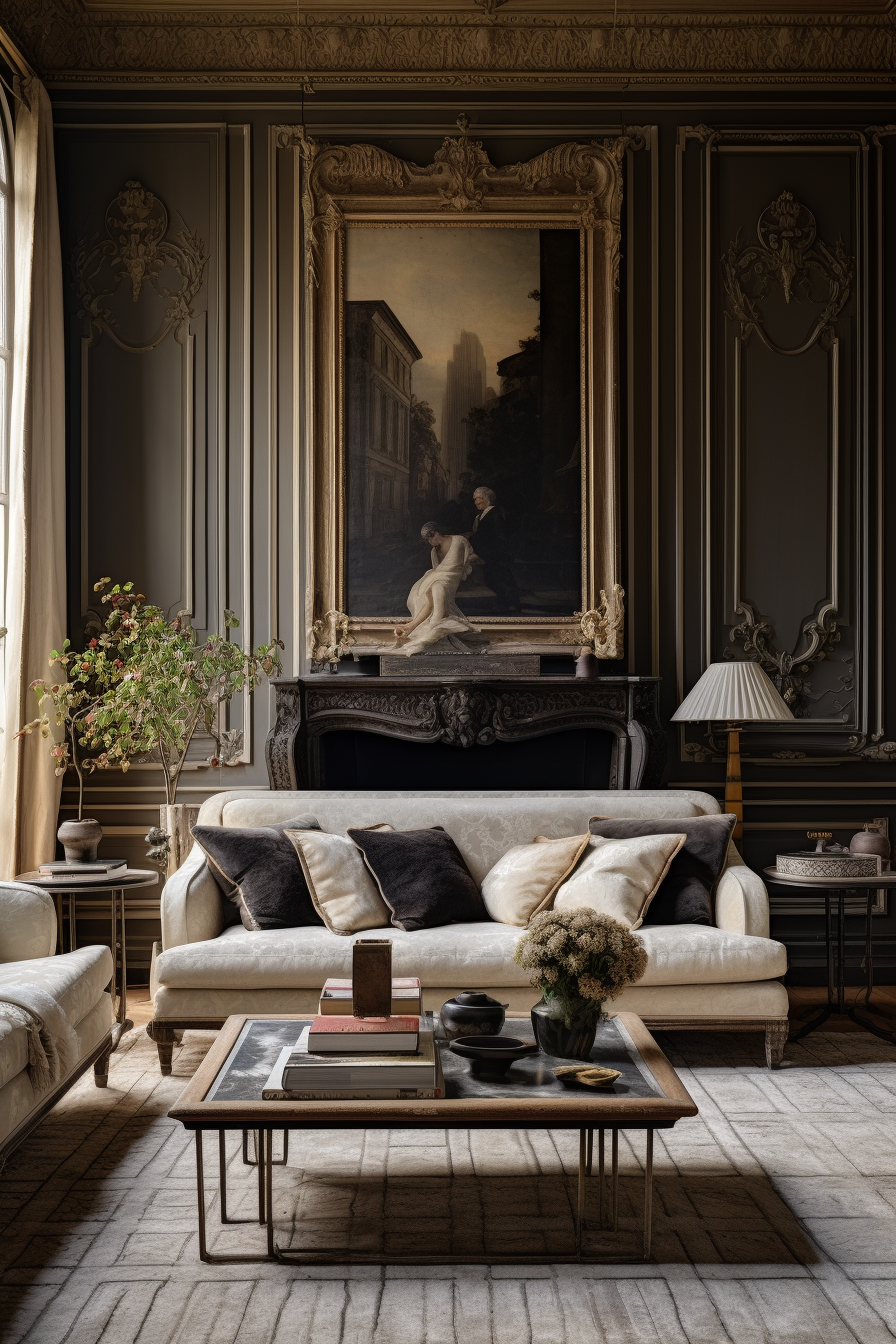 Envision a living room filled with romantic allure through inspirations from Parisian design.