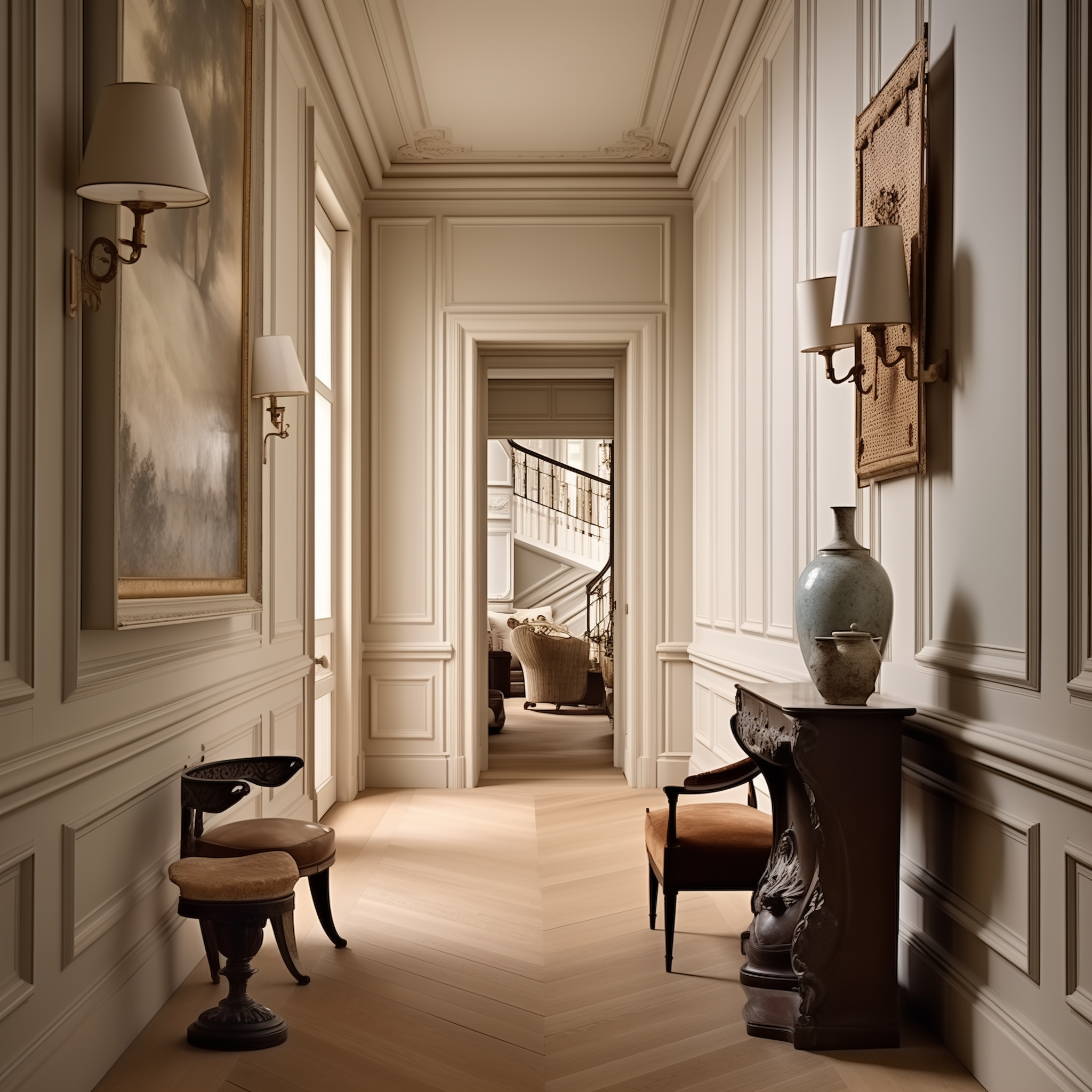 french parisian hallway design ideas decorating panelling interior for corridor lighting inspiration