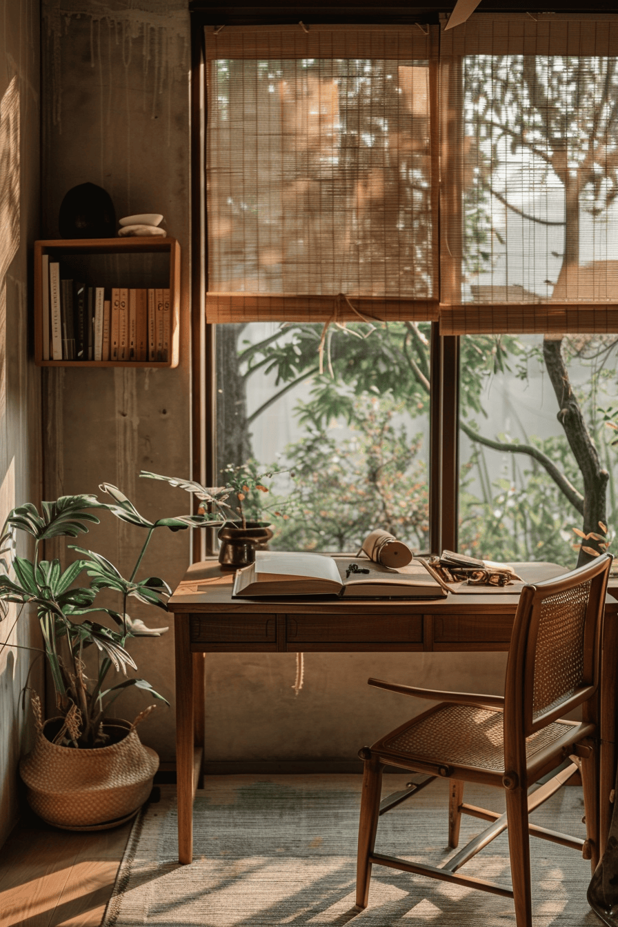 luxurious cosy japandi style home office for small home