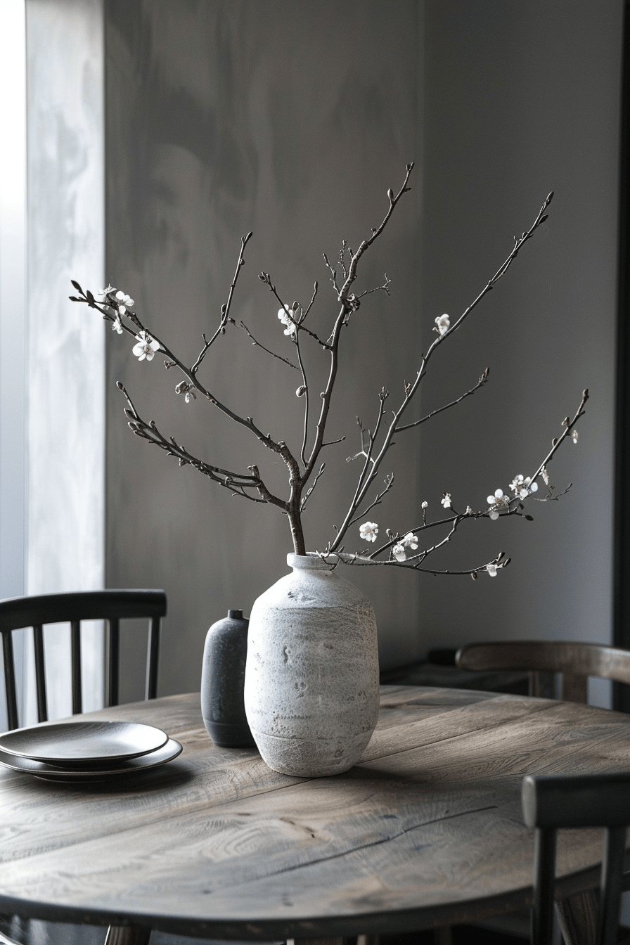 modern luxury Scandinavian dining room, ceramic vase