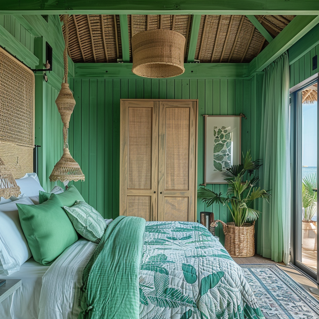 rich olive sage and seafoam green tones in beach interiors