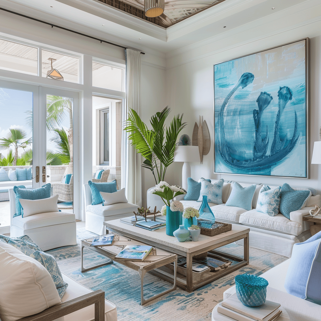 saturated blue green tan accents enliven living space