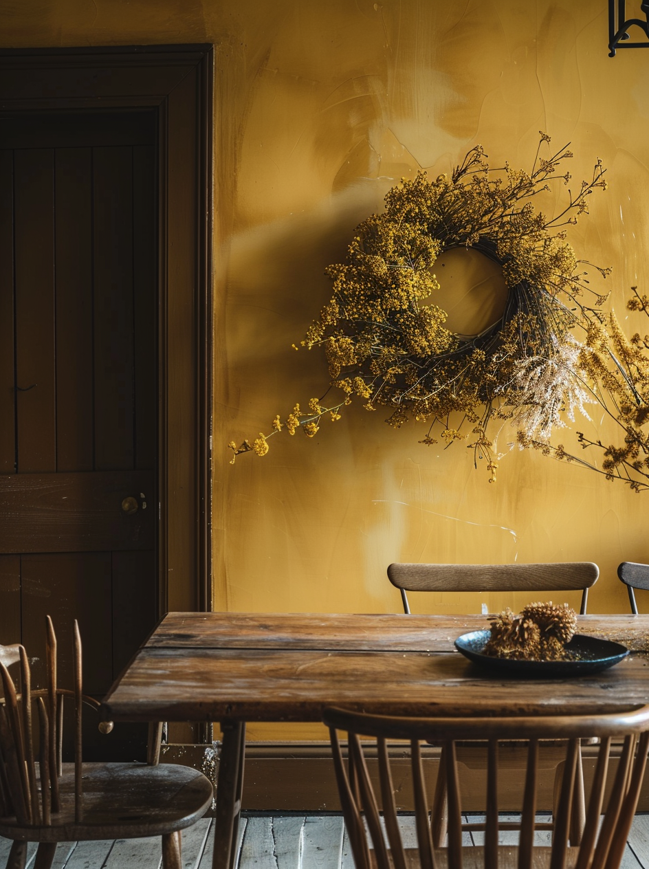 yellow Elegant French Parisian dining room with sideboards and buffets, featuring table linens