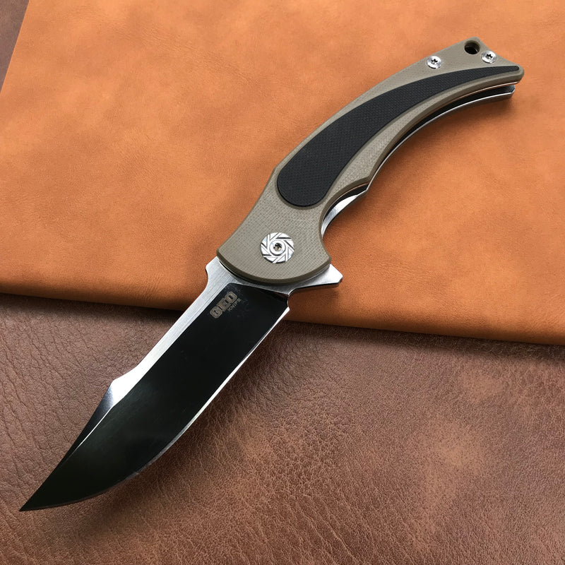 GEO Hippo GEO902 Tactical Folding Knife [3.9"Black Coated D2, G10]