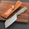 KUBEY KU341B Aiden Full Tang Fixed Blade Knife Tan Micarta Handle w/ Leather Sheath 3.35" Sand Blasted D2