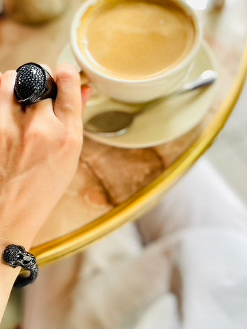 black leather ring by boredomleft jewelry