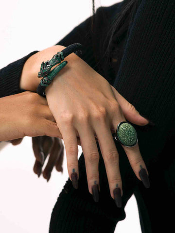 dragon bracelet and green leather ring