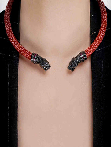 Leopard Coral Red Choker by Boredomleft Jewelry