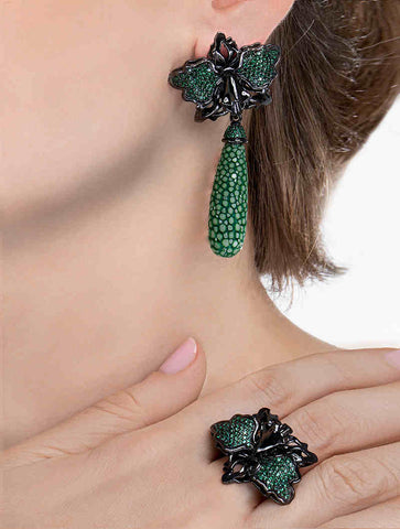 butterfly jade green earrings and ring by boredomleft jewelry