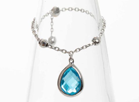 COCKTAIL BLUE TOPAZ DROP CHAIN RING
