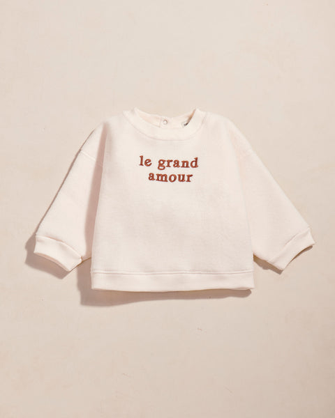 Le sweat l'amour est déclaré enfant en coton bio - crème – émoi émoi