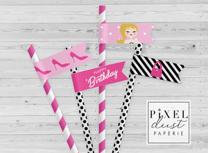 Classic Doll Birthday Party Straw Flags Printable File