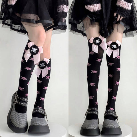 Harajuku lolita pink bow skull stockings C01002 – Cutiekill