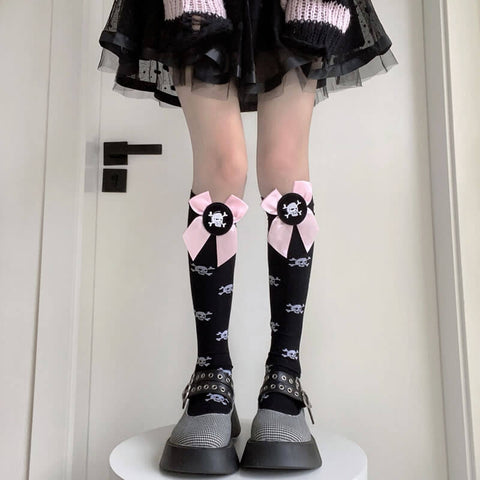 Harajuku lolita pink bow skull stockings C01002 – Cutiekill