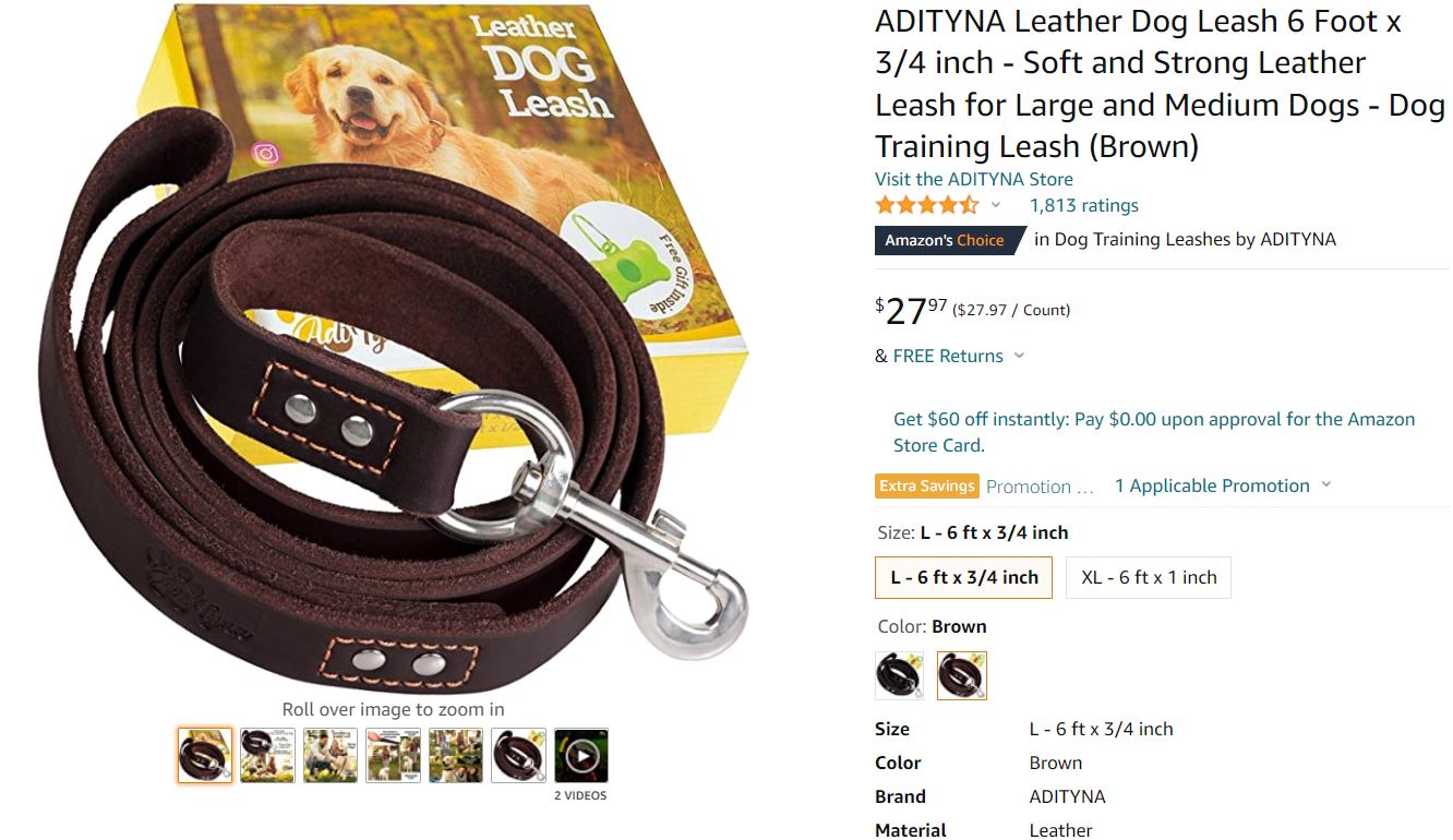 ADITYNA Brown Leather Dog Leash