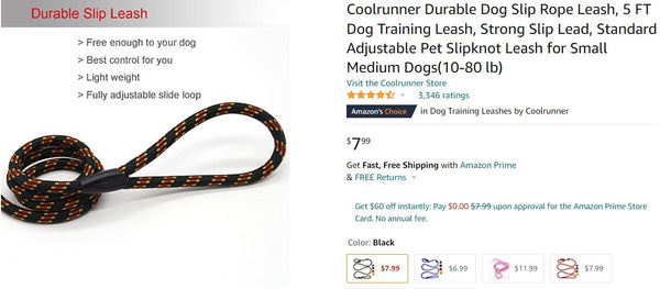 Coolrunner Durable Dog Slip Rope Leash