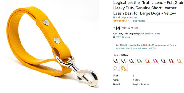 Logical Leather Full Grain Heavy Duty Genuine Short Leather Leash Best for Large Dogs