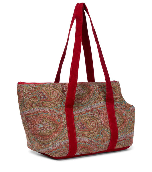 A gorgeous long handle red paisley patterned dog bag. 