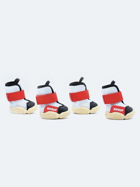 Red, white, and black dog sneakers by RIFRUF