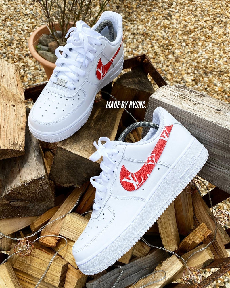 white air force with red tick