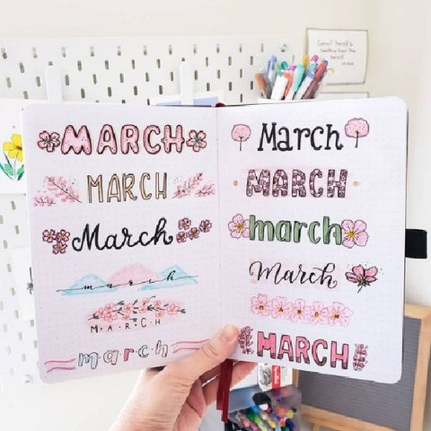 March calligraphy lettering bullet journal ideas