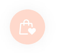 Pink circle with a white shopping bag and white heart