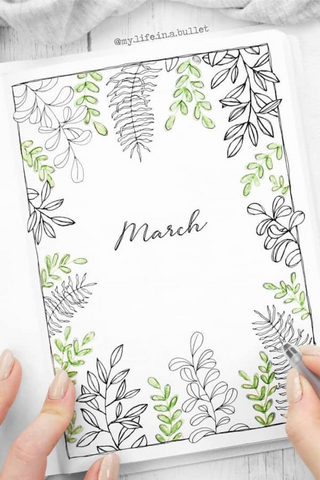 march leaves bullet journal cover page
