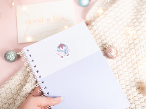 Coral and Ink's Kawaii Penguin Lined Christmas Notebook