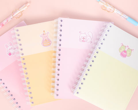 Coral and Ink's kawaii animal spiral A5 notebooks