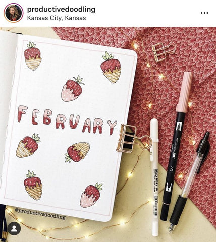 strawberry February bullet journal theme