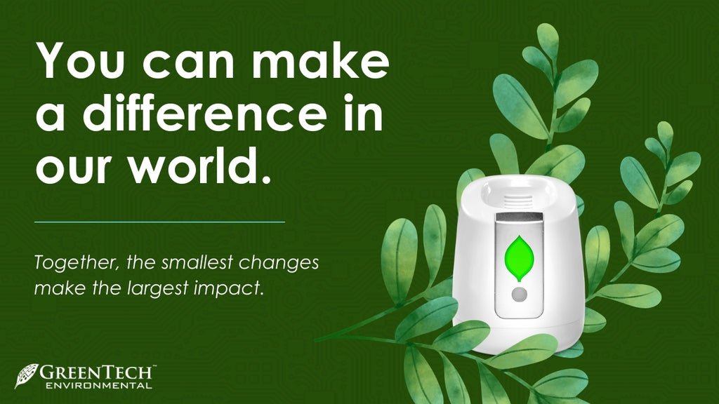 pureAir FRIDGE in green leaves on darker green background with text "You can make a difference in our world"