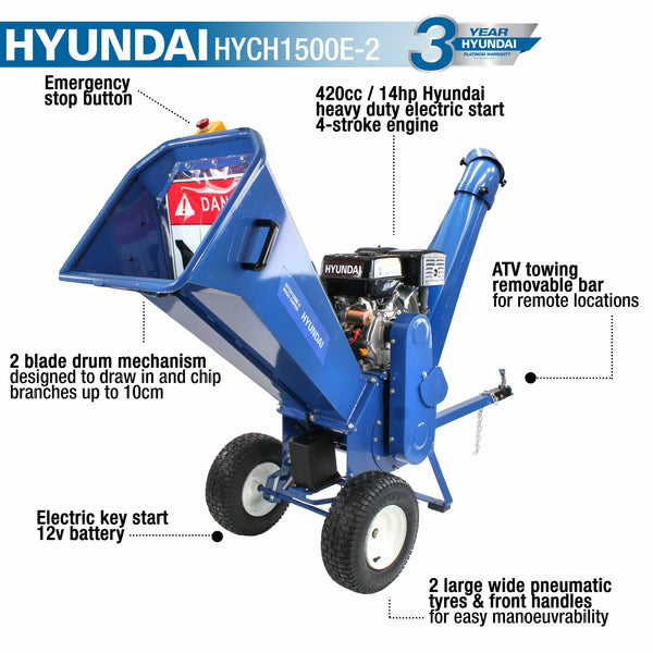 Hyundai 420cc Petrol Powered 4-Stroke Wood Chipper / Shredder / Mulcher - HYCH1500E-2 3