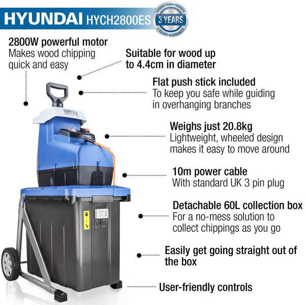 Hyundai Electric Quiet Garden Shredder 2800w - HYCH2800ES 7