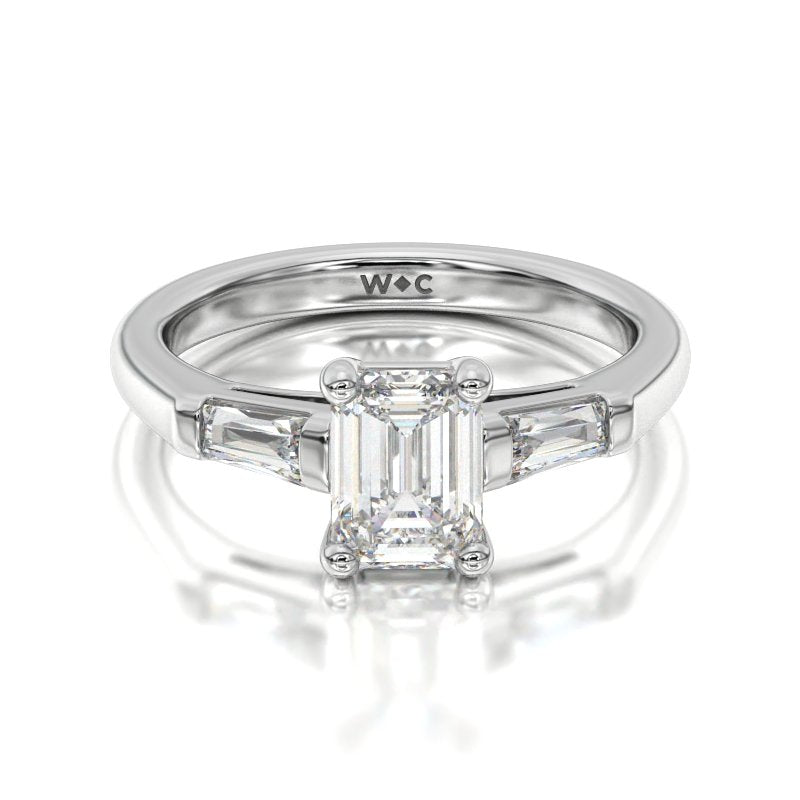 Elegance Three Baguette Diamond Engagement Ring