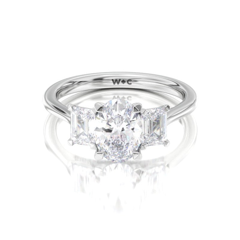 Three Stone Hidden Accent Bridge Classic Diamond Engagement Ring