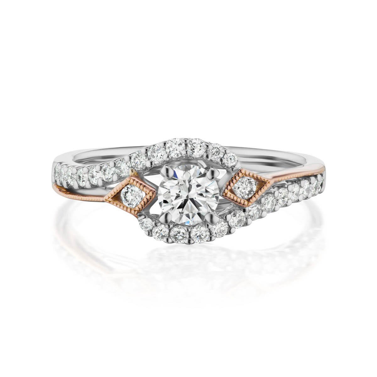 Endear preset engagement diamond ring, 14KT White Gold and Rose Gold