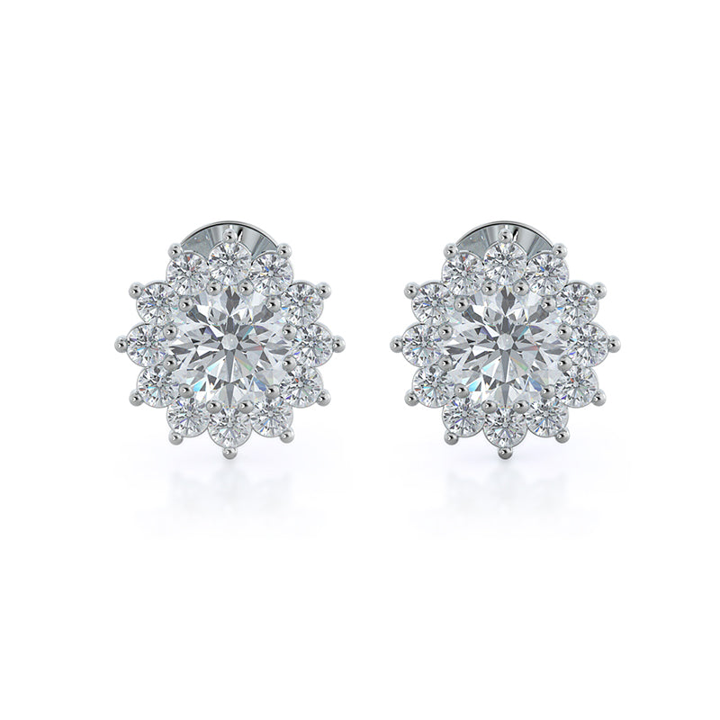 Flower Halo Lab Diamond Earrings, 14KT White Gold