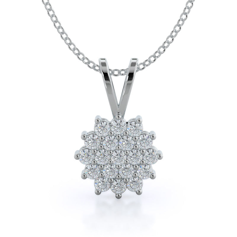 Lab Diamond Circle Cluster Pendant 14 kt white gold