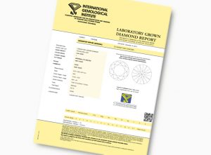 International Gemological Institute certificate for lab grown diamonds