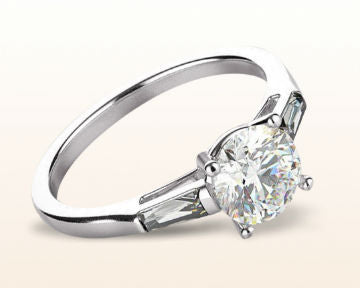 Elegance Three Baguette Diamond Engagement Ring