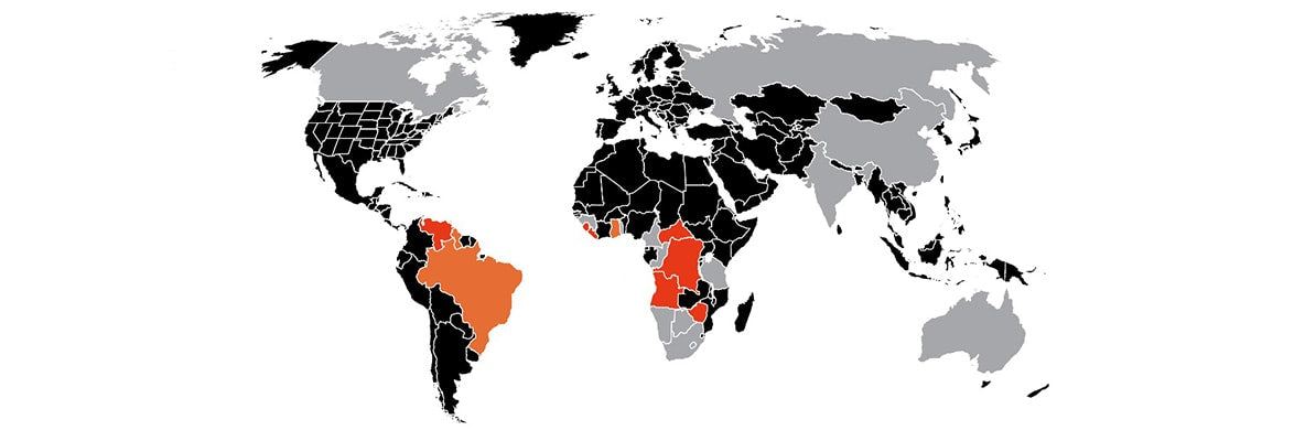 map of conflict zones around the world where conflict diamonds may be sourced from