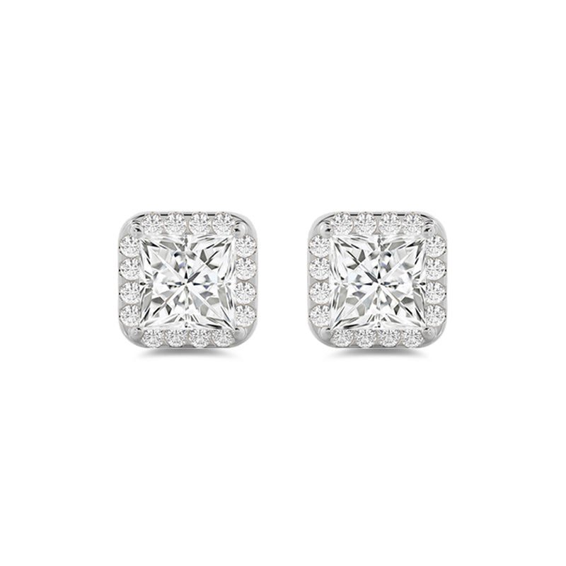 Princess Cut Halo Earrings