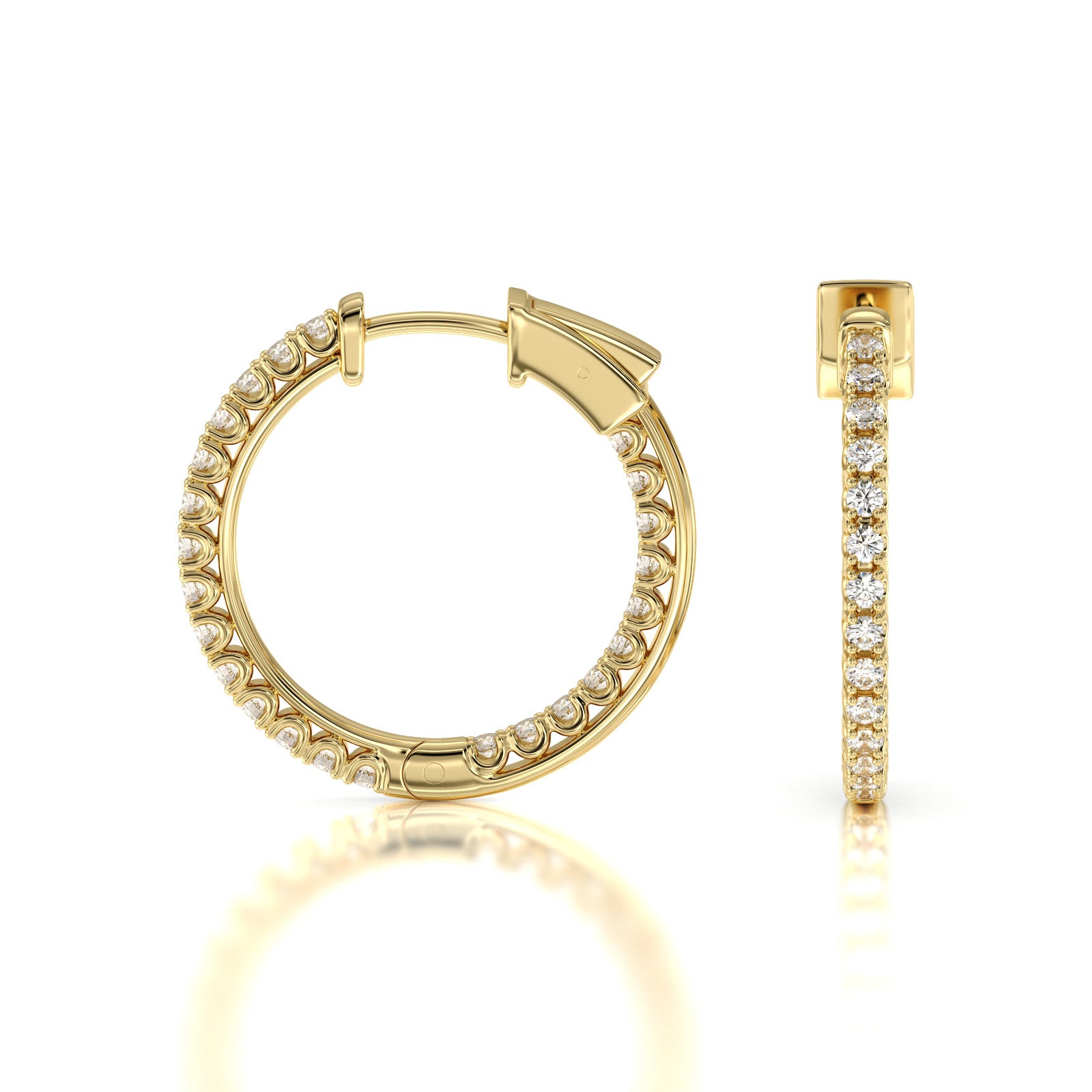 inside out diamond hoops in yellow gold