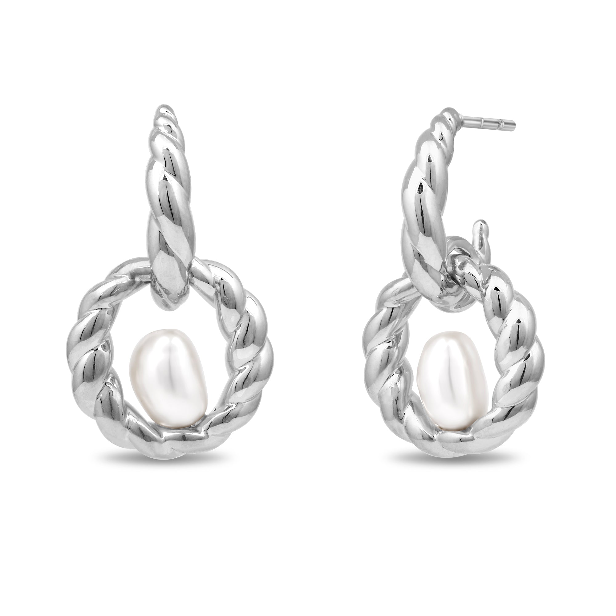 entwined baroque pearl charm huggies