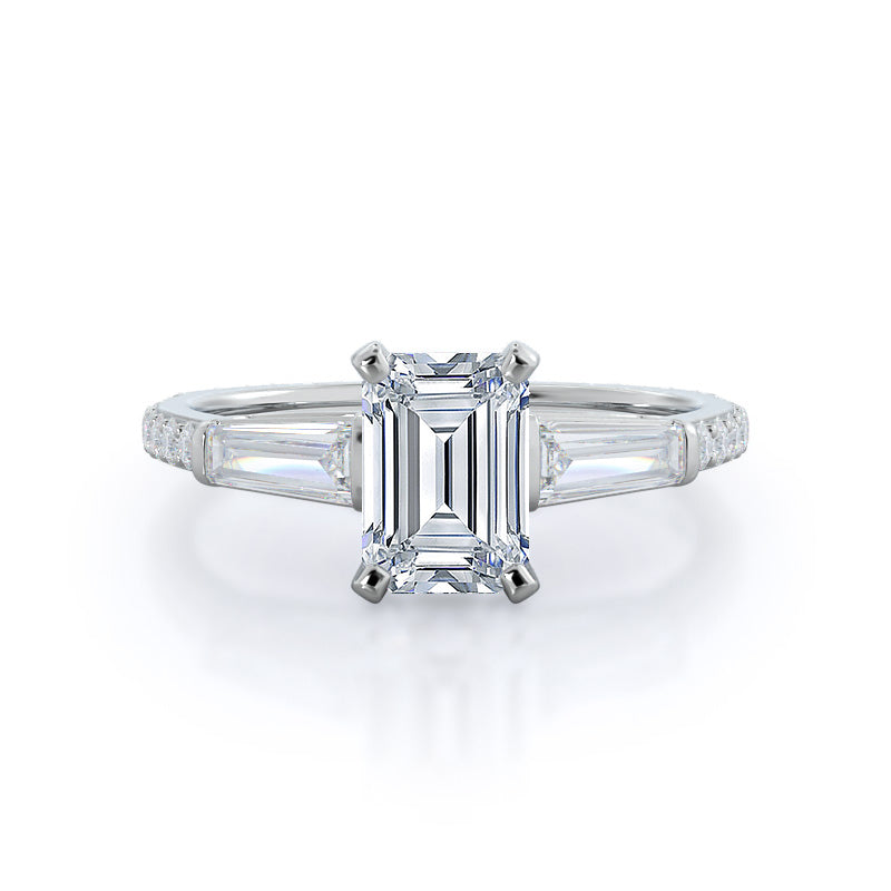 three stone tapered baguette diamond engagement ring