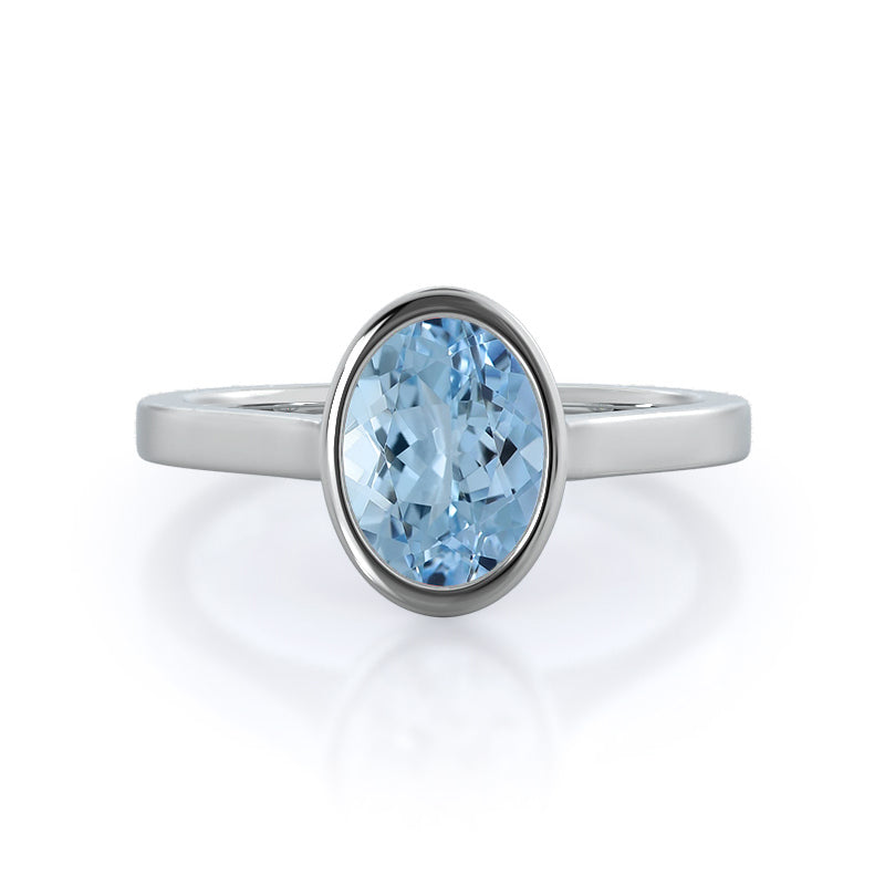 Bezel Solitaire Aquamarine Ring