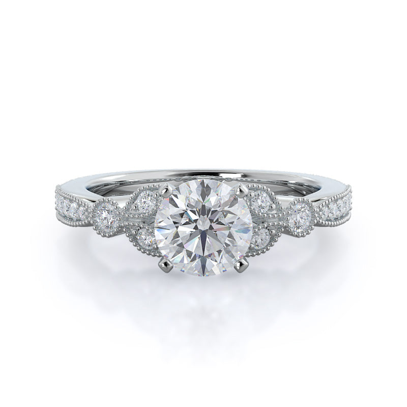 Vintage Leaf Diamond Engagement Ring