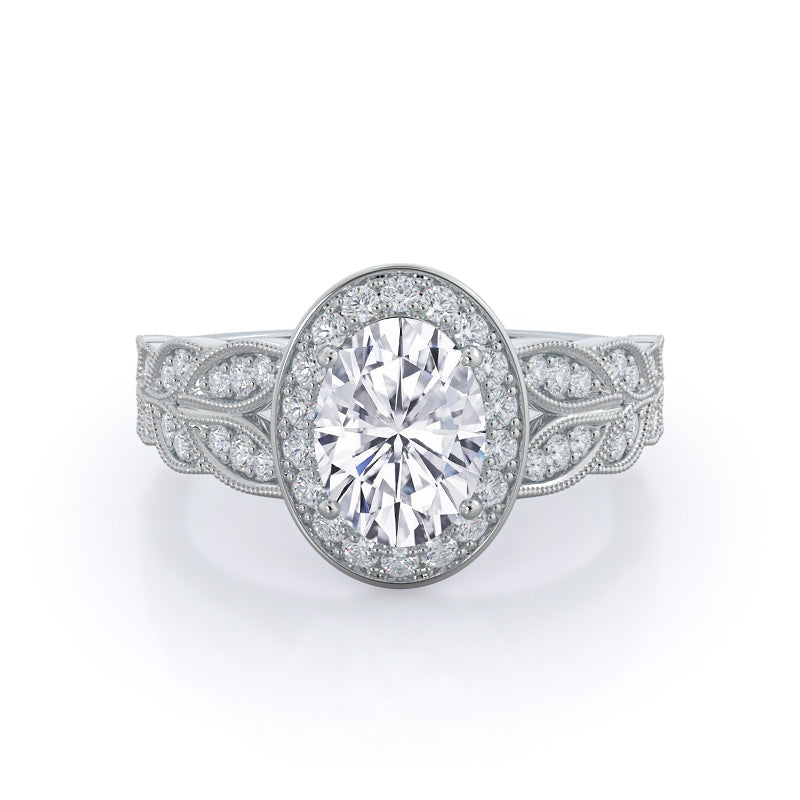 Vintage Milgrain Oval Halo Diamond Ring