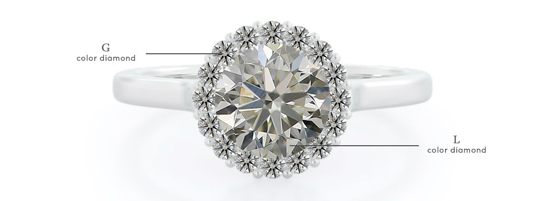 l color diamonds in setting with g diamond accents